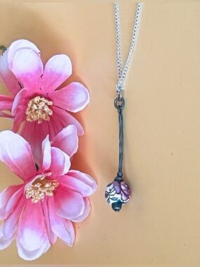 Vintage floral porcelain pendant and a Silver plated Necklace